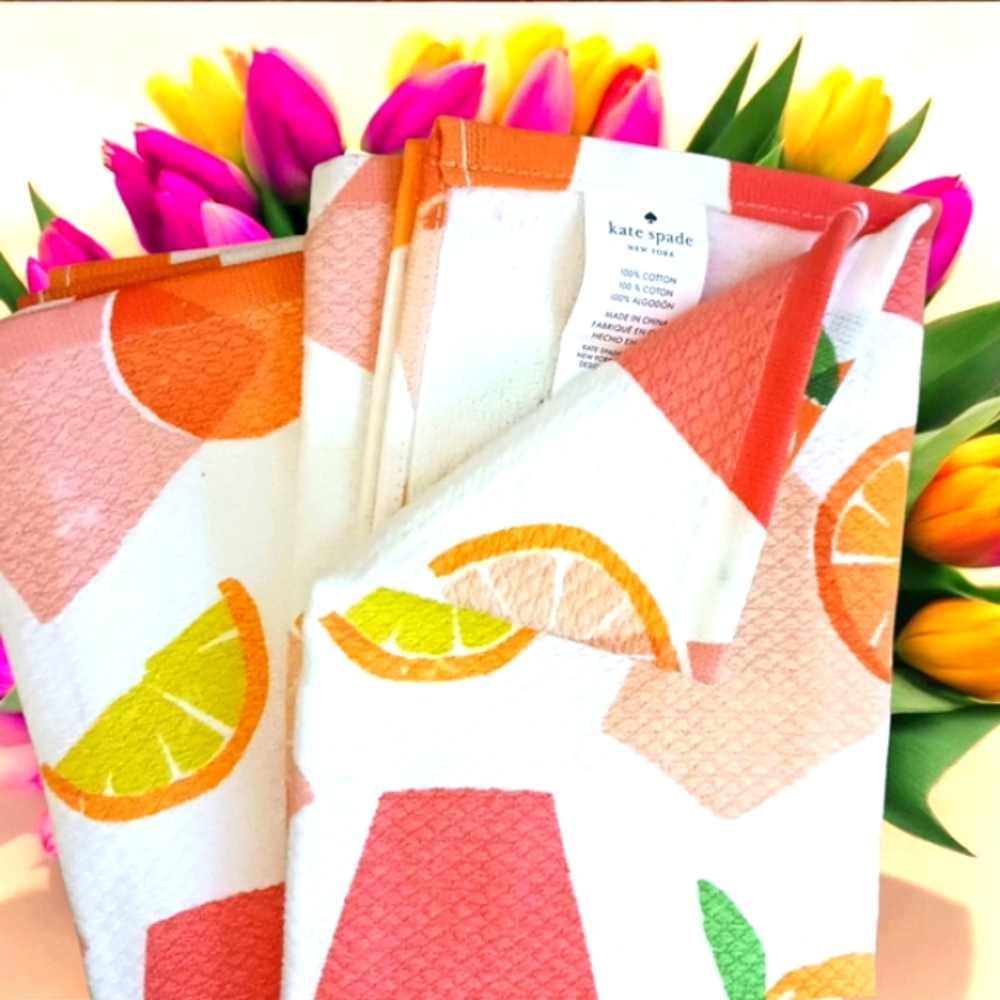 ‼️SOLD‼️ in Bundle Kate Spade Orange Pink Kitchen Towel Set Orange Pink Yellow - Picture 3 of 4